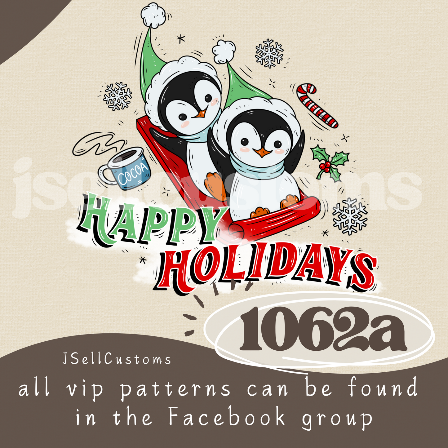 Vintage Christmas Snow Buddies Penguin 1062a PNG